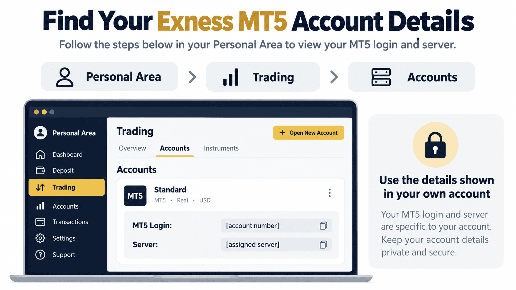 1. Find Your Exness MT5 Login Number, Password, and Server