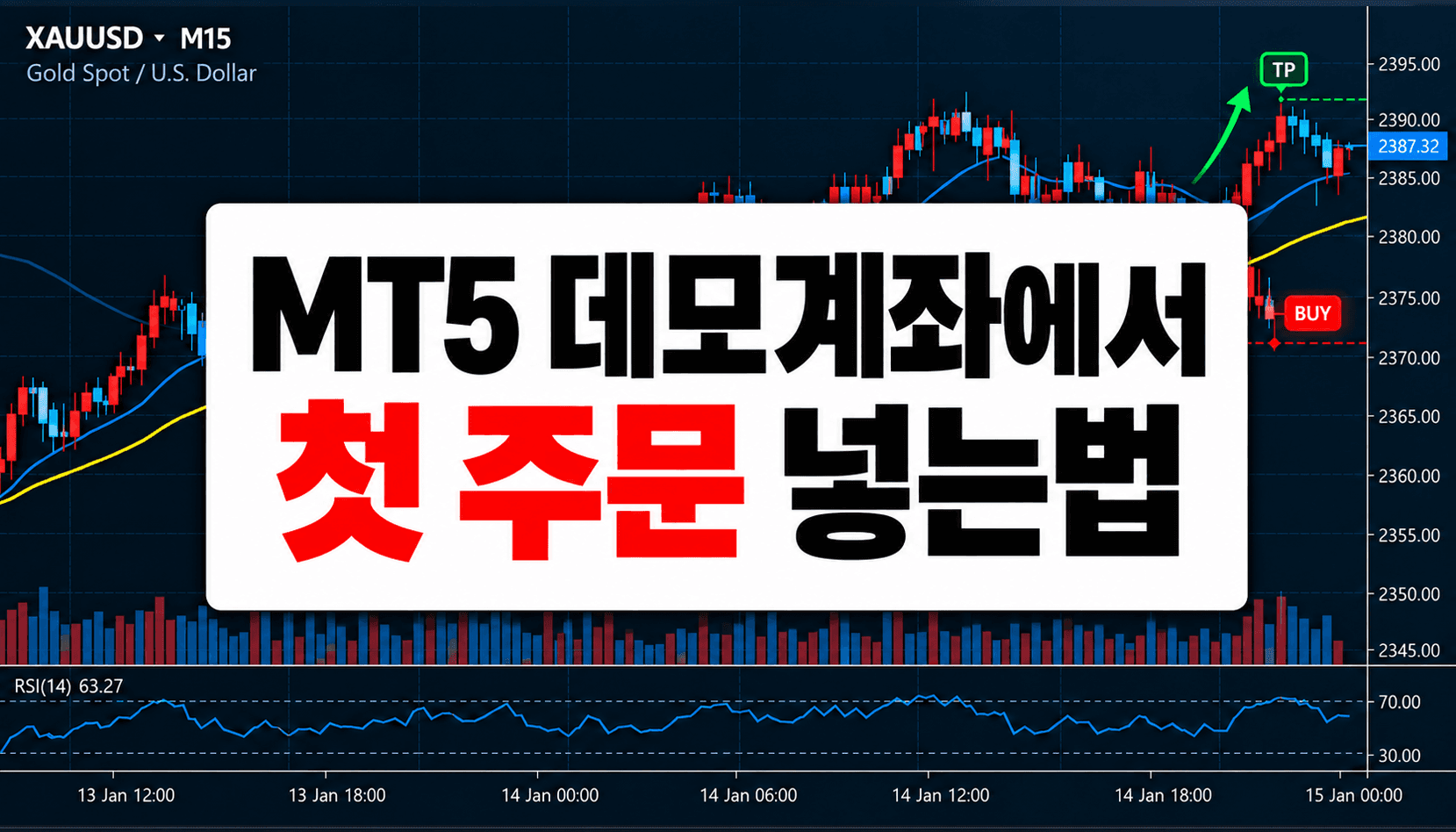 MT5 데모계좌에서 첫 주문을 넣는 방법을 설명하는 MetaTrader 5 초보자 가이드 이미지
