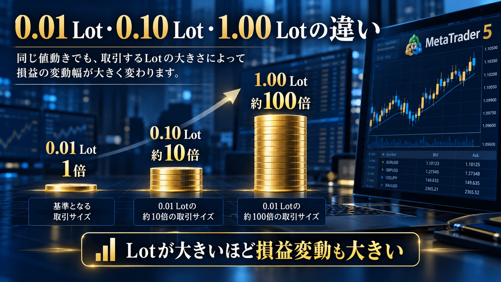 2. 0.01 Lot・0.10 Lot・1.00 Lotの違い