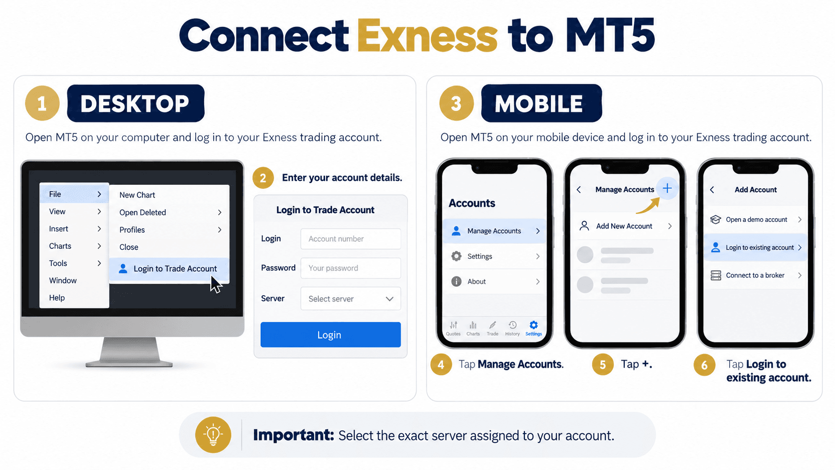 2. Connect Exness to MT5 on Desktop or Mobile