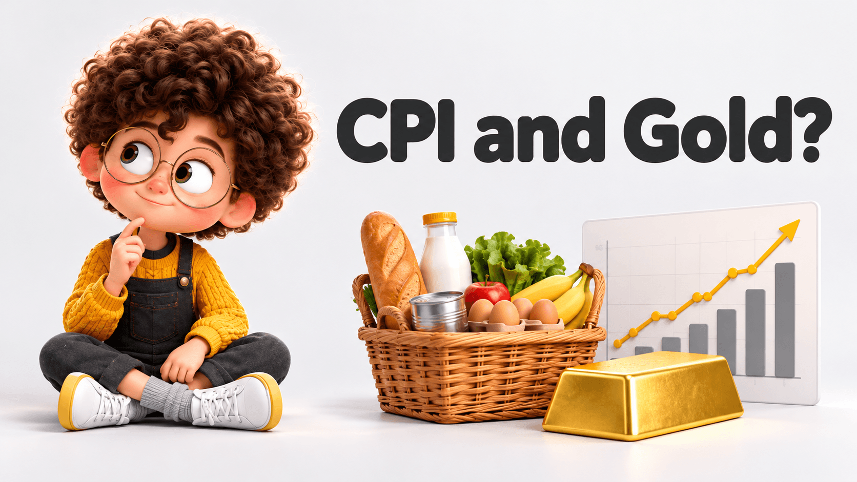 CPI and Gold? Curious student and financial education illustration