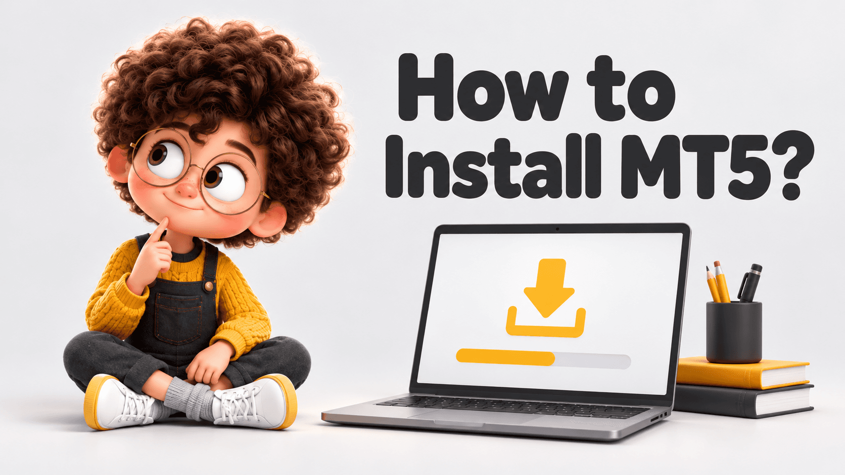 How to Install MT5? Curious student and financial education illustration