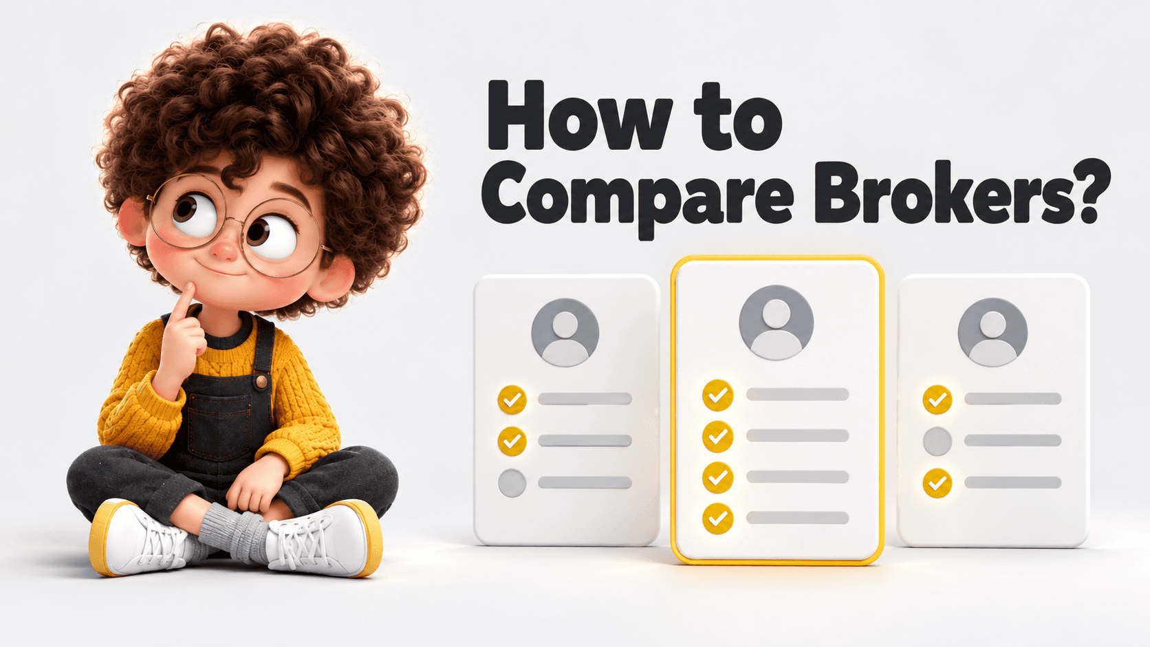 How to Compare Brokers? Curious student and financial education illustration