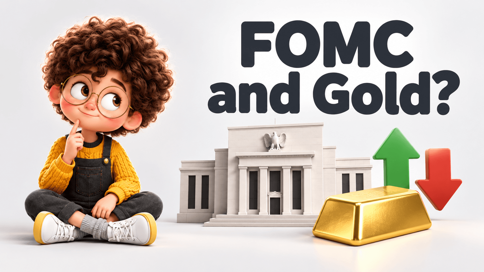 FOMC and Gold? Curious student and financial education illustration