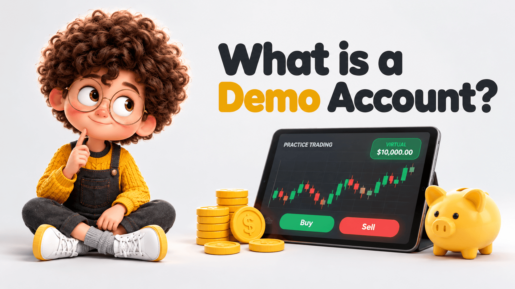 What is a Demo Account? Curious student and financial education illustration
