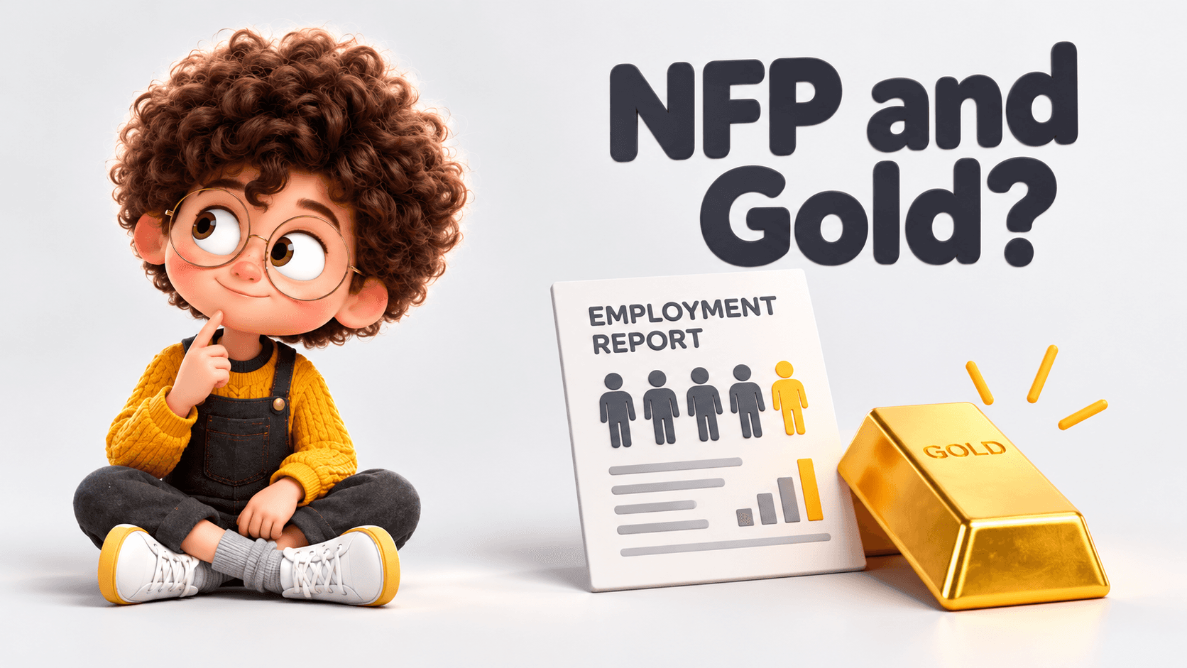 NFP and Gold? Curious student and financial education illustration
